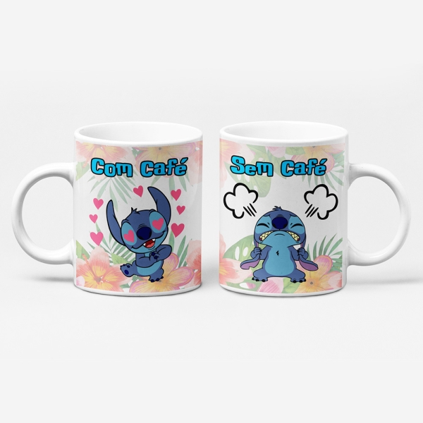 Caneca de Porcelana Decorada - Stich Com Café - Sem Café