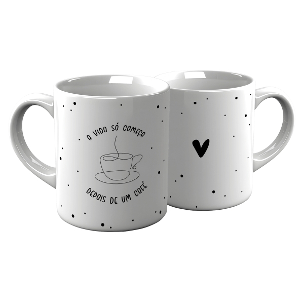 Caneca de Porcelana Decorada - A Vida Só Começa Depois de um Café